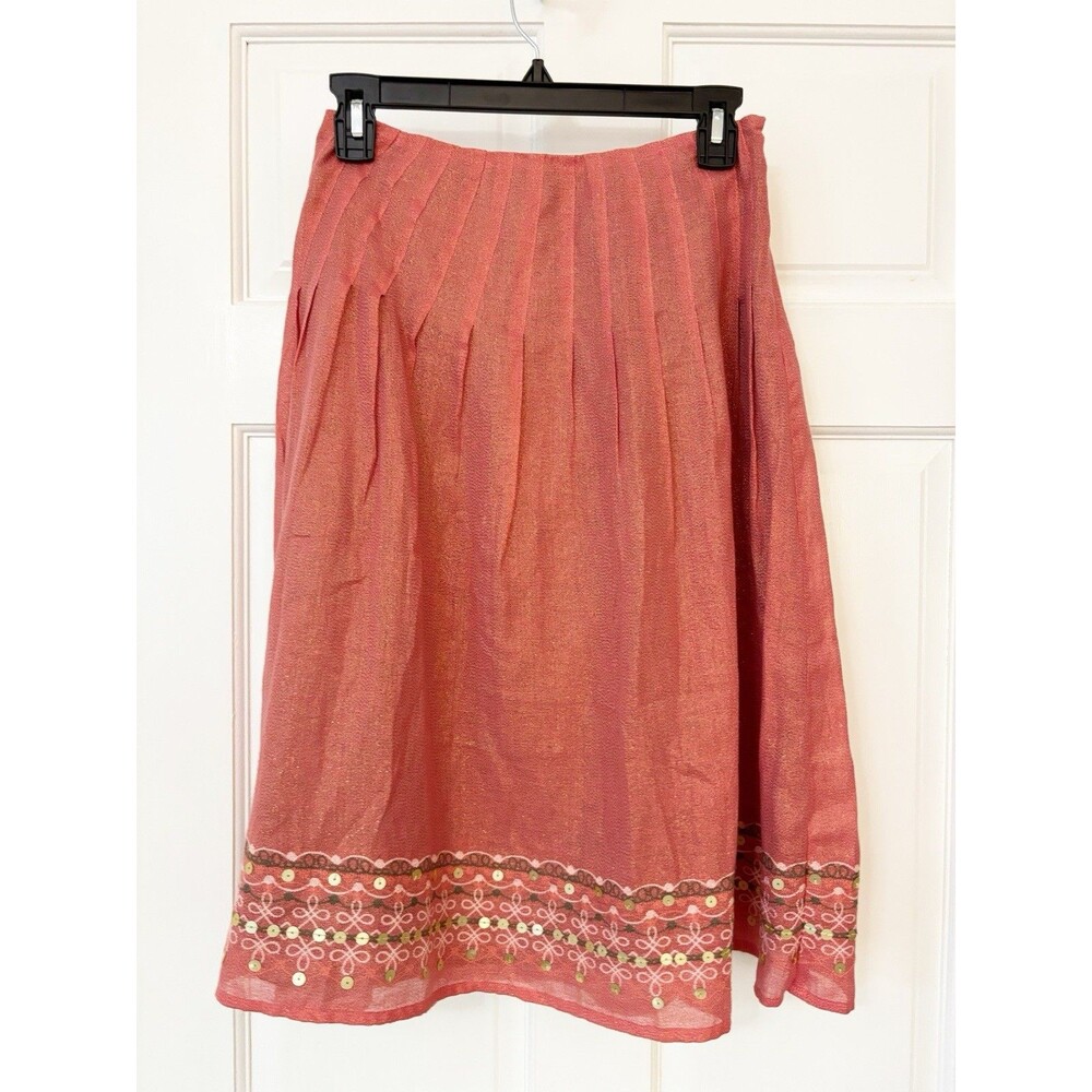 Victor Costa Linen Blend Coral Shimmer XS Skirt Lined